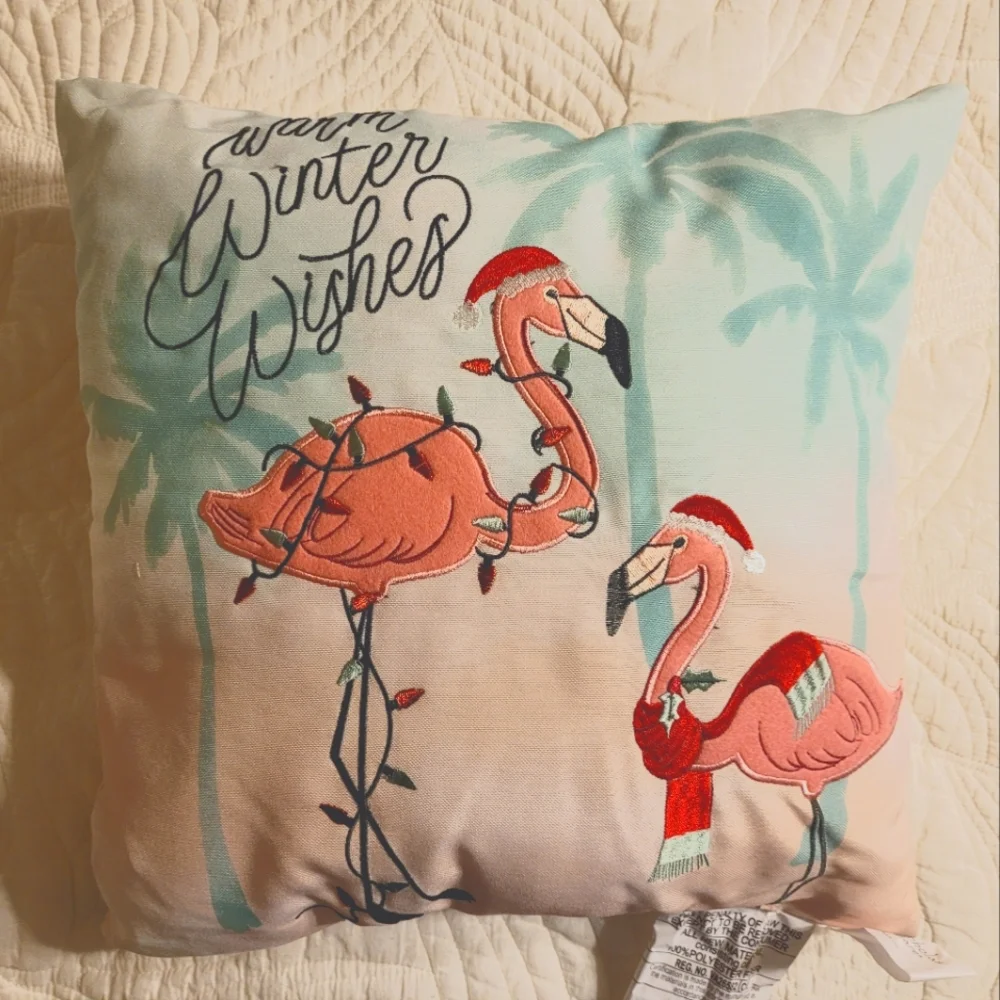🦩 NEW Tropical Flamingo Christmas Holiday Pillow